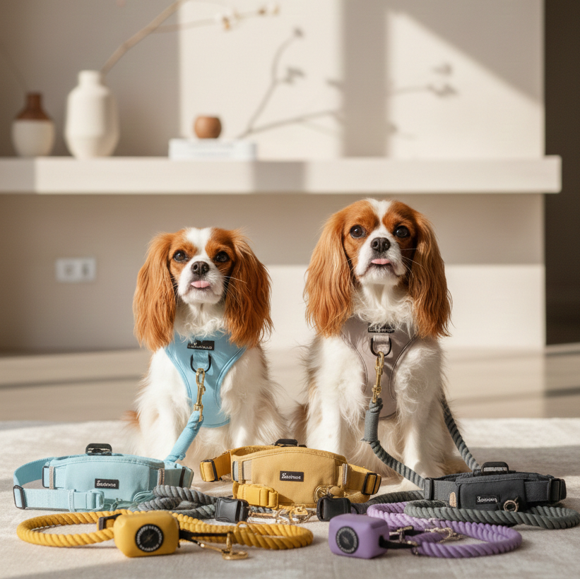 Leashes, harnesses, and collars for dogs and cats