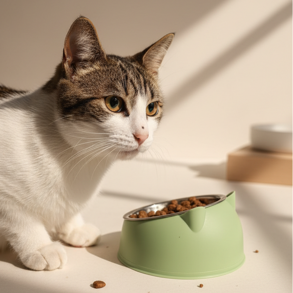 Elevated Cat Bowl Tilted | Comfort Feeding