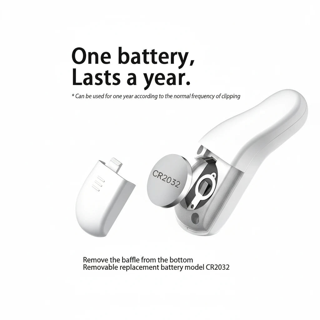 Removable replacement battery for a grooming tool LED light nail clipper close-up