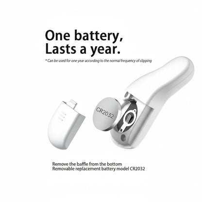 Removable replacement battery for a grooming tool LED light nail clipper close-up