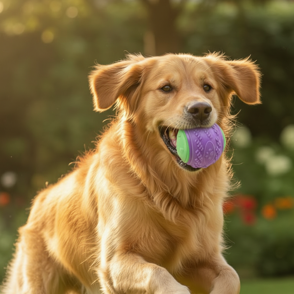 textured dog chew ball close up