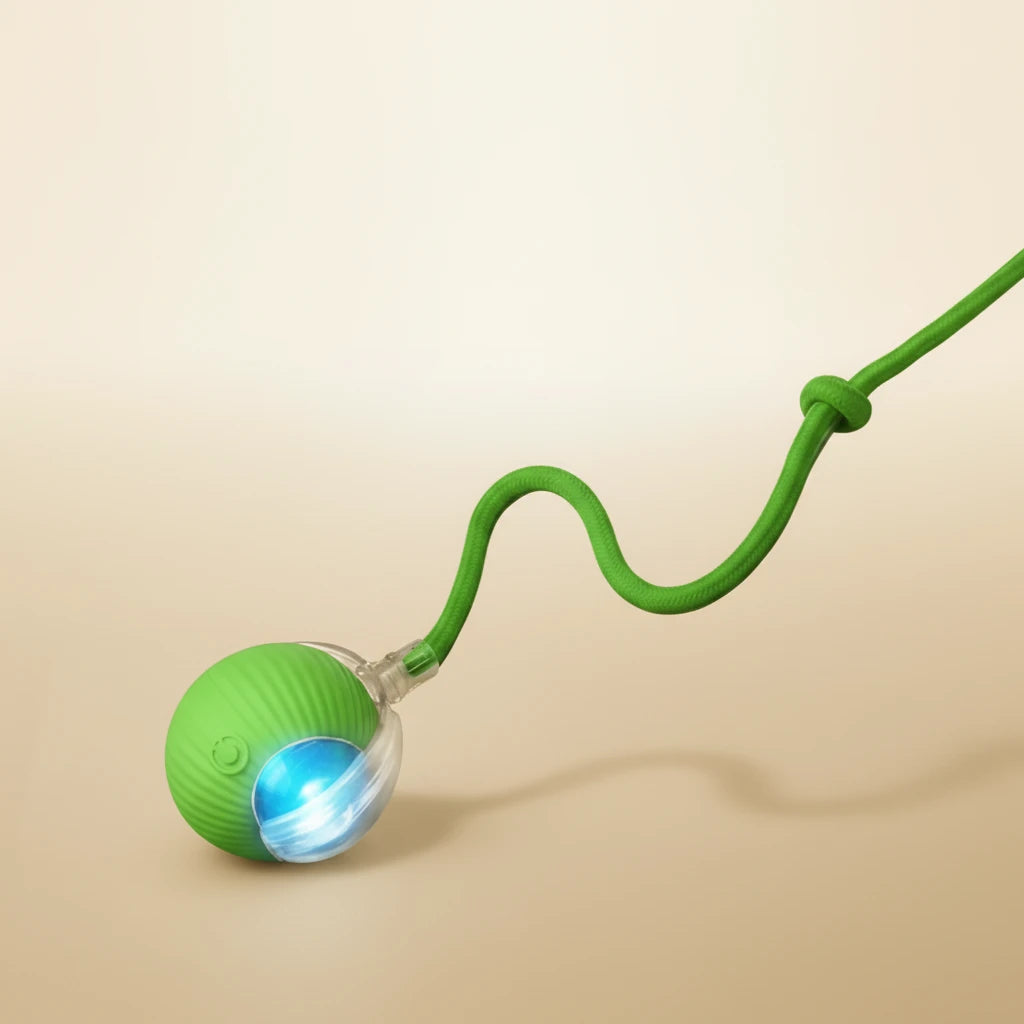 automatic cat toy ball moving on hardwood floor