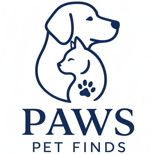 Logo Paws Pet Finds en azul