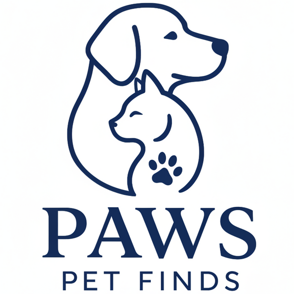 Logo Paws Pet Finds en azul