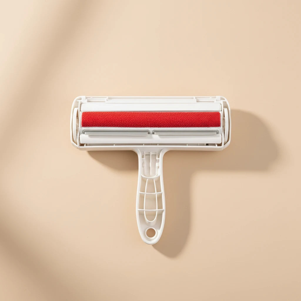 Red roller brush with white handle