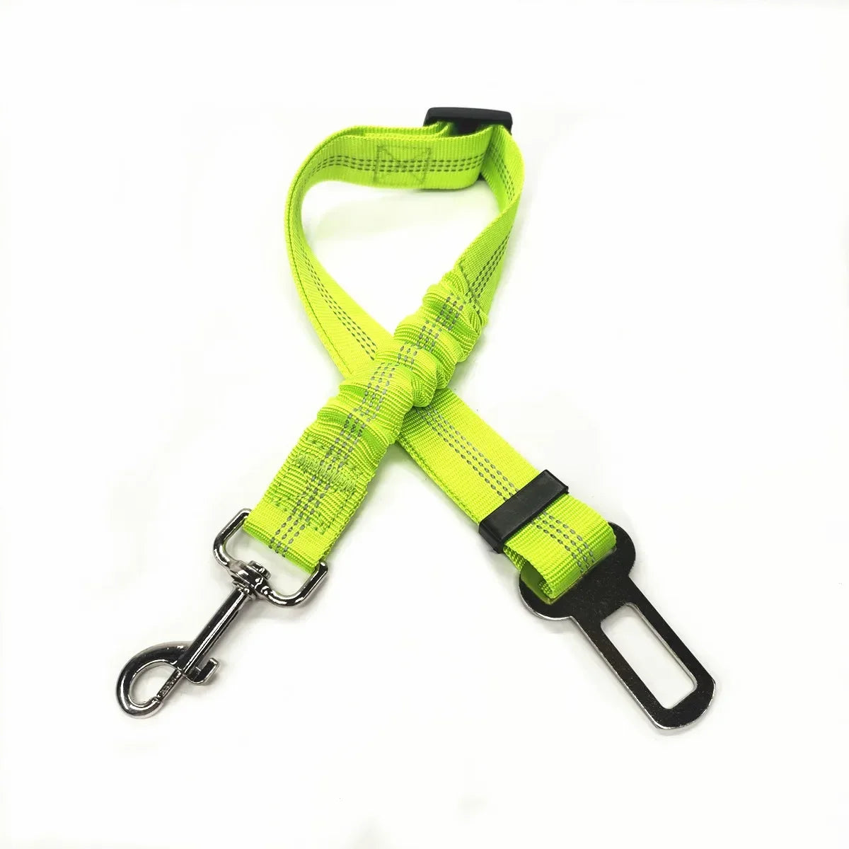 Neon green dog car seat belt with metal clip 