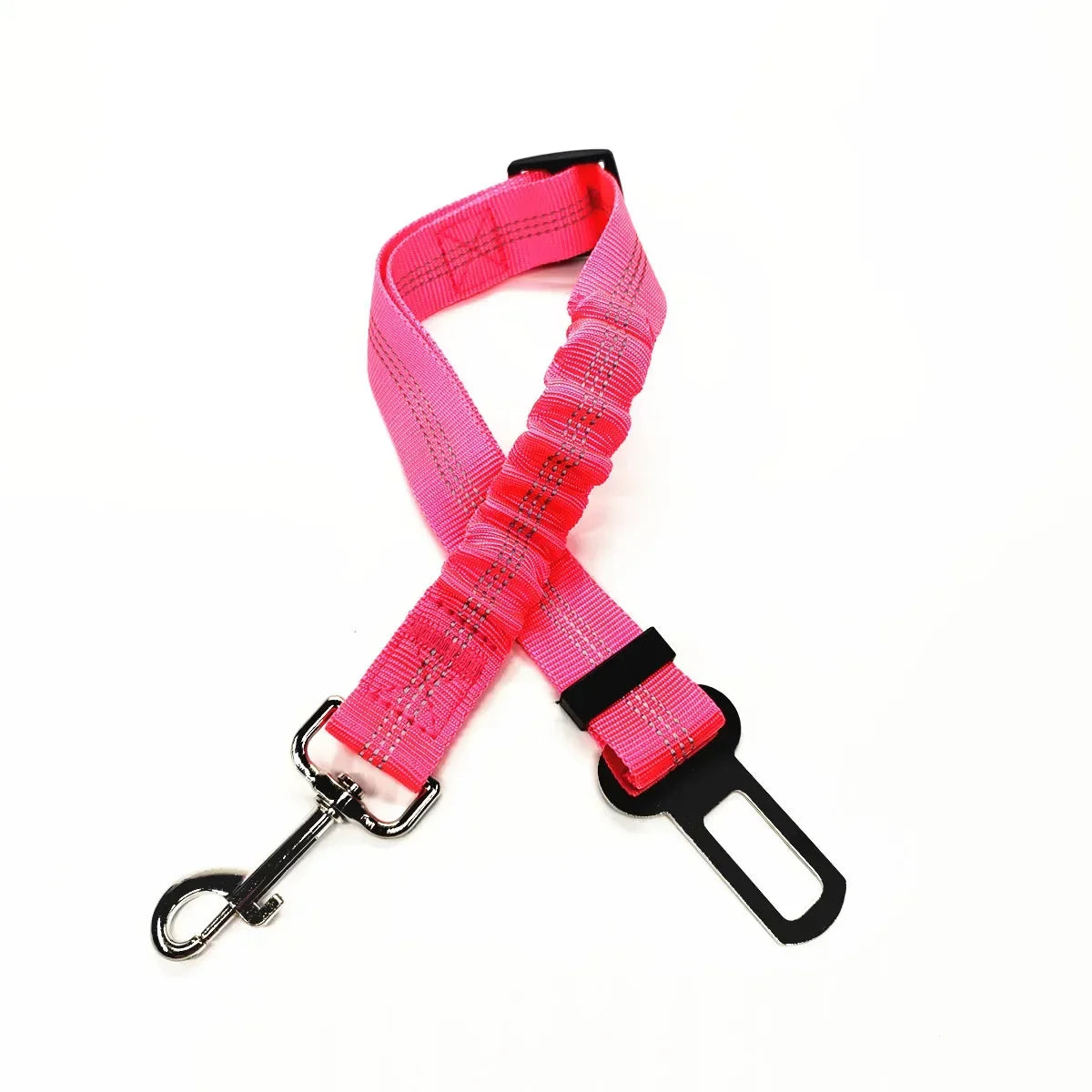 Pink dog leash with black clip and carabiner