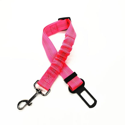 Pink dog leash with black clip and carabiner