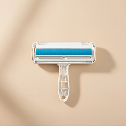 Cleaning roller with blue roller and white handle