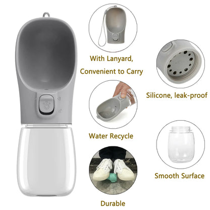 Portable pet water bottle for dog